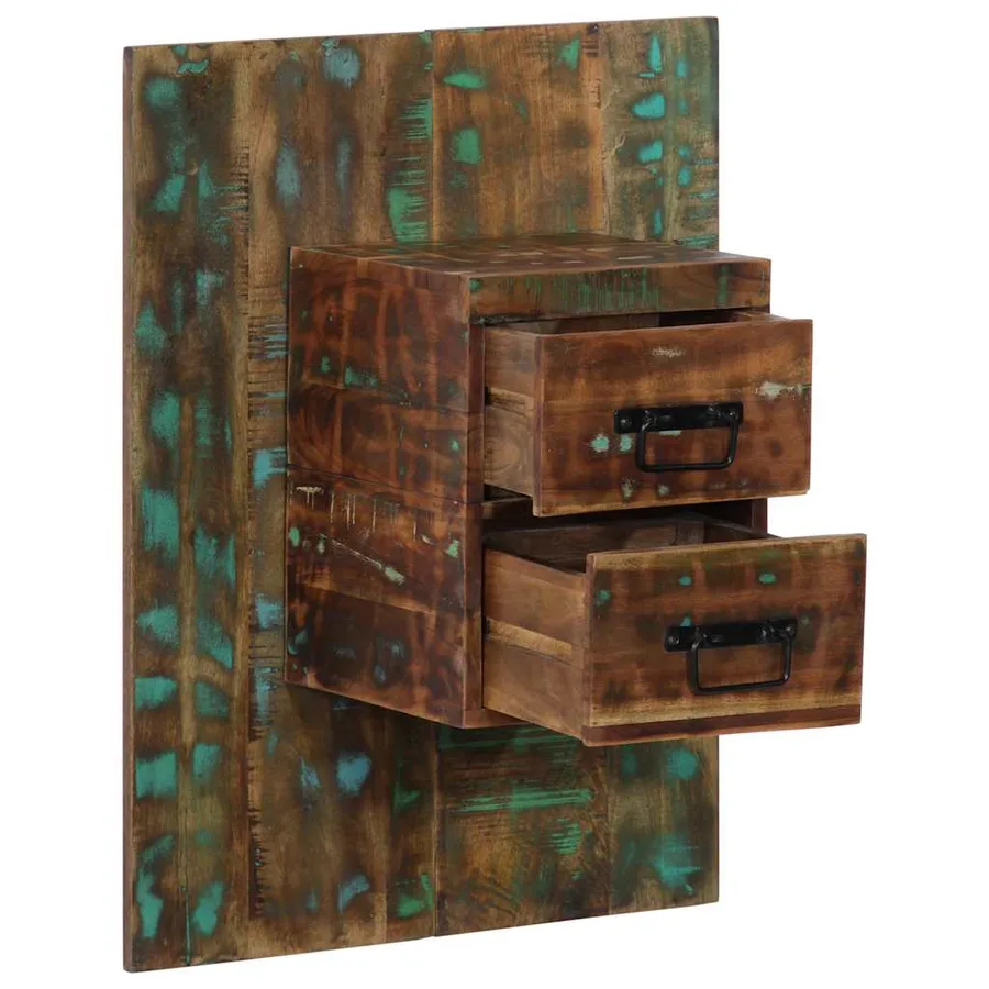 Table de chevet multicolore 60x32x80 cm bois de récupération - 12
