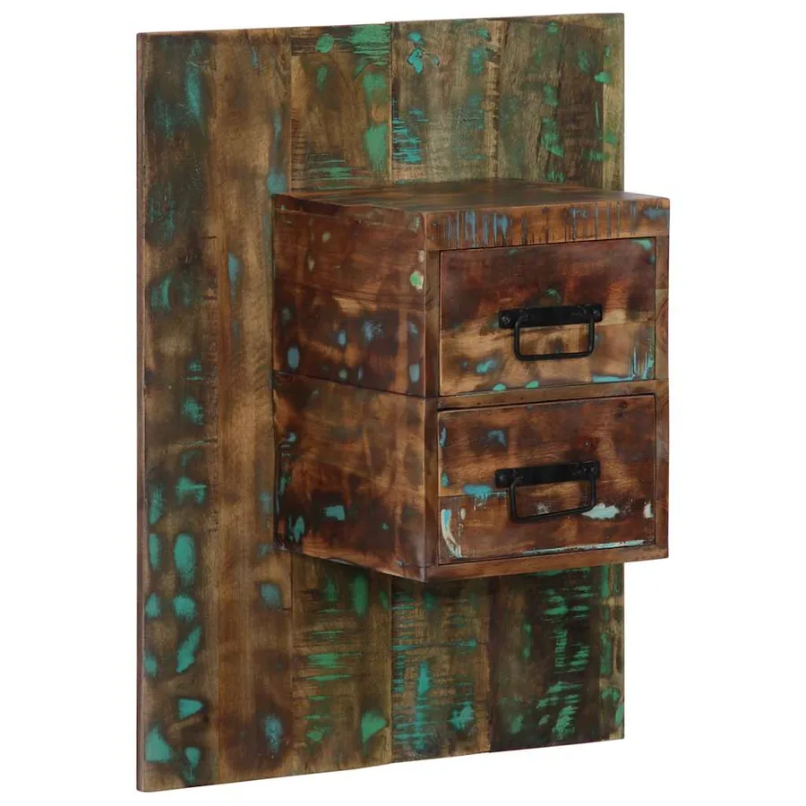 Table de chevet multicolore 60x32x80 cm bois de récupération - 3