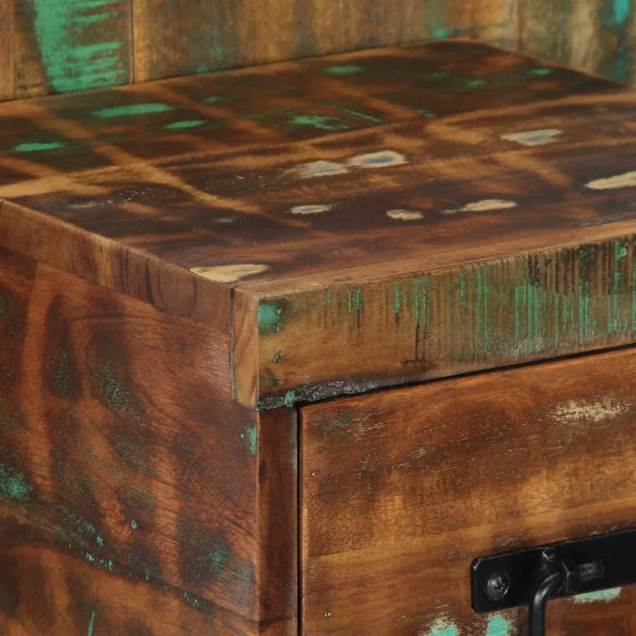 Table de chevet multicolore 60x32x80 cm bois de récupération - 6