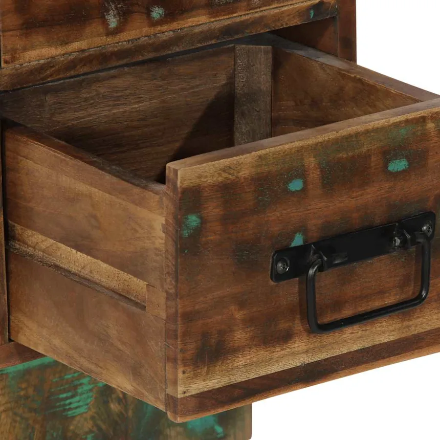 Table de chevet multicolore 60x32x80 cm bois de récupération - 7