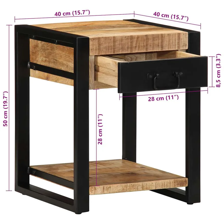 Table d'appoint 40x40x50 cm bois massif de manguier brut - 10