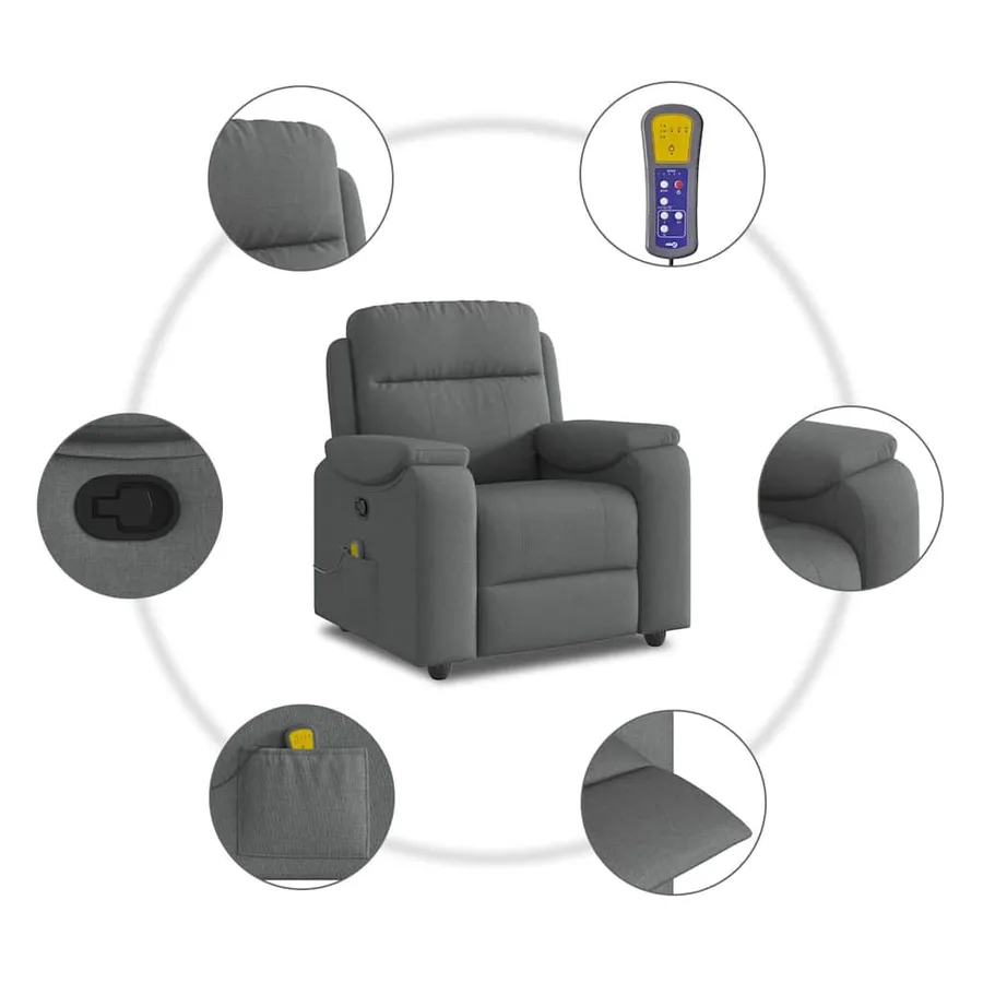 Fauteuil de massage inclinable Gris foncé Tissu - 8