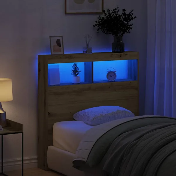 Armoire tête de lit avec LED chêne artisanal 100x17x102 cm