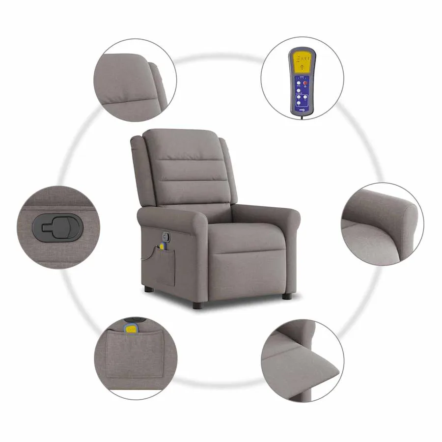 Fauteuil de massage inclinable Taupe Tissu - 10