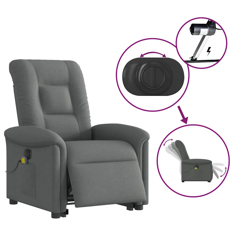 Fauteuil inclinable de massage électrique Gris foncé Tissu - 10