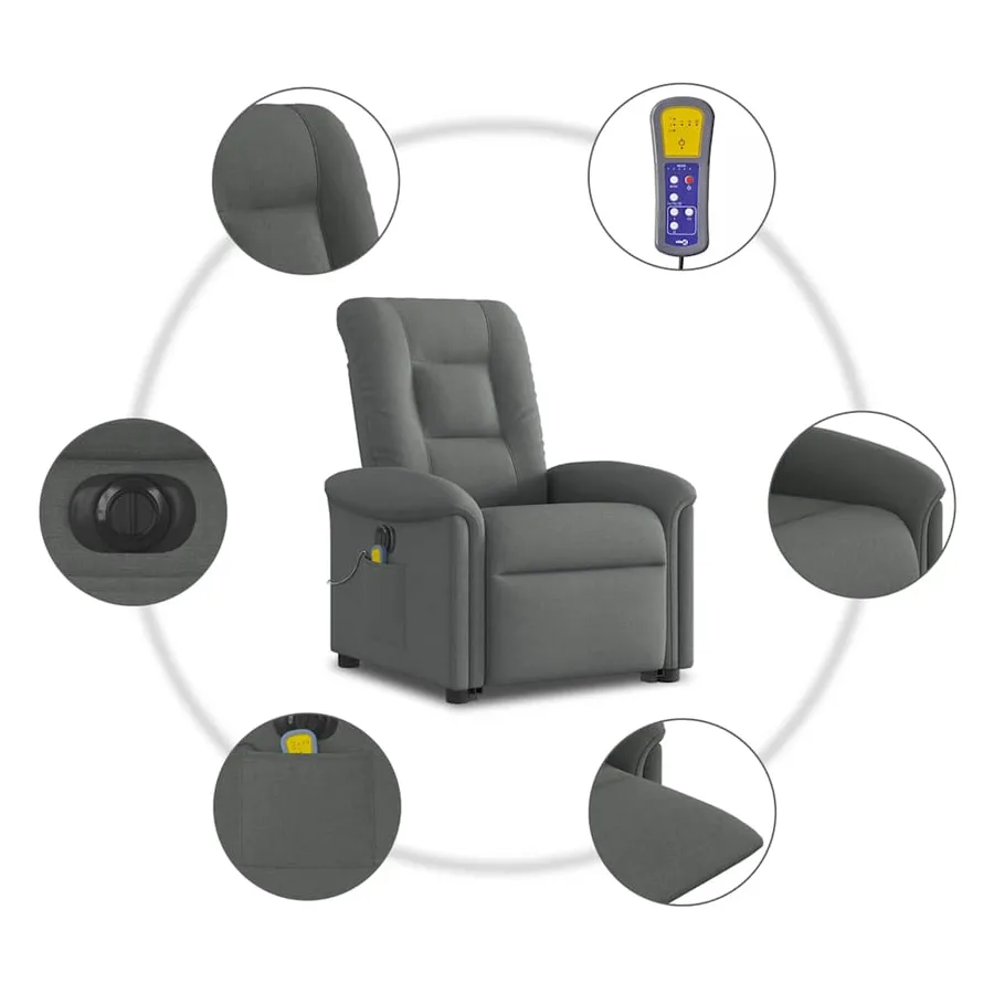 Fauteuil inclinable de massage électrique Gris foncé Tissu - 11