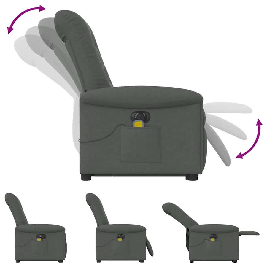 Fauteuil inclinable de massage électrique Gris foncé Tissu - 8