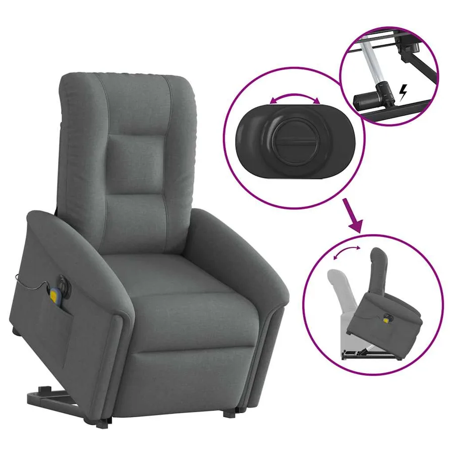 Fauteuil inclinable de massage électrique Gris foncé Tissu - 9