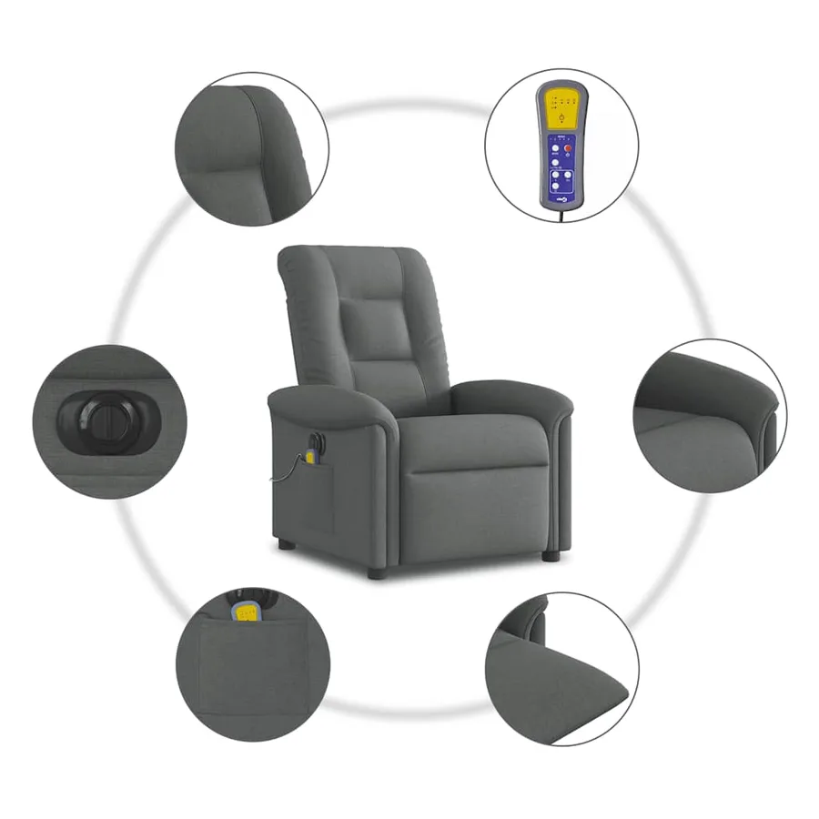 Fauteuil inclinable de massage électrique gris foncé tissu - 10