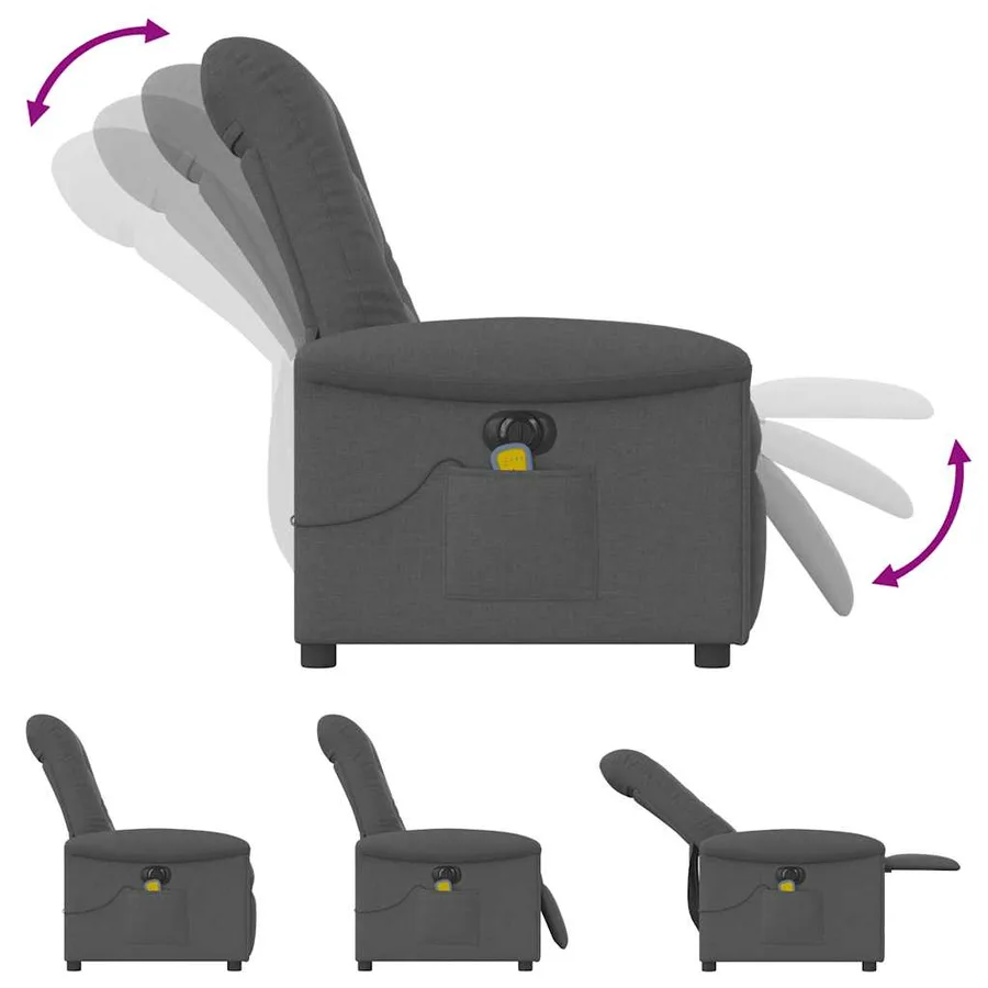 Fauteuil inclinable de massage électrique gris foncé tissu - 8