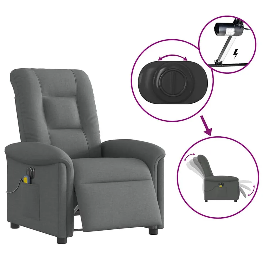 Fauteuil inclinable de massage électrique gris foncé tissu - 9