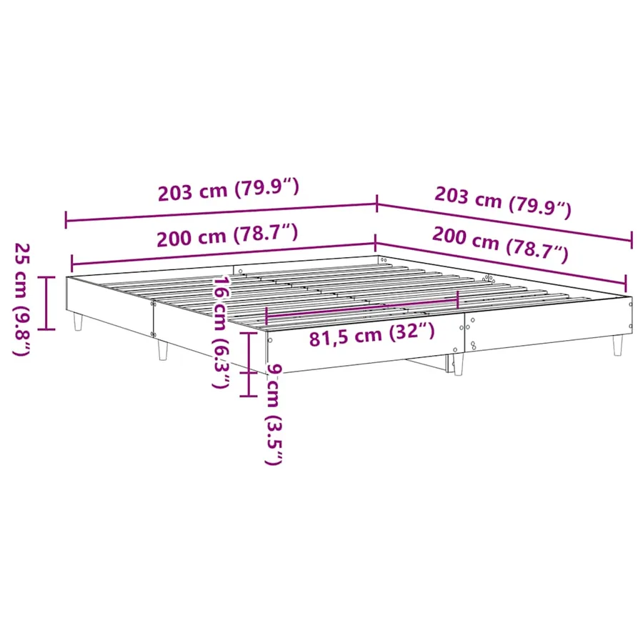 Cadre de lit sans matelas sonoma gris 200x200 cm - 10