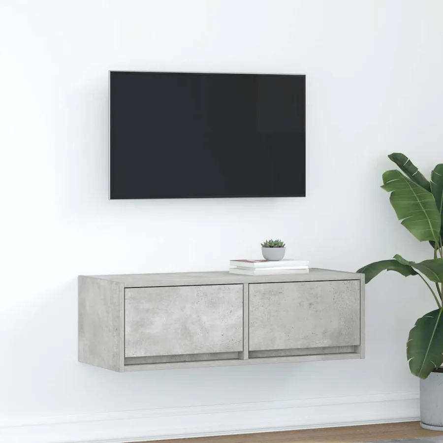 Meuble TV gris béton 80x31x25,5 cm bois d'ingénierie