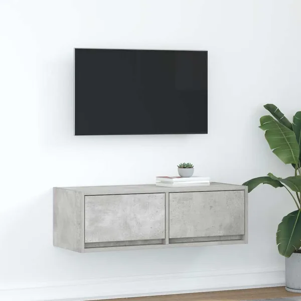 Meuble TV gris béton 80x31x25,5 cm bois d'ingénierie