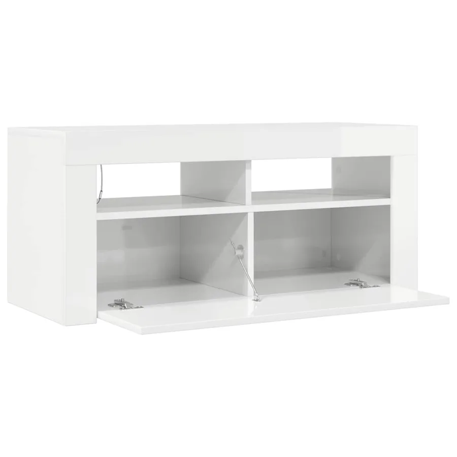 Meuble TV avec lumières LED blanc brillant 90x35x40 cm - 11