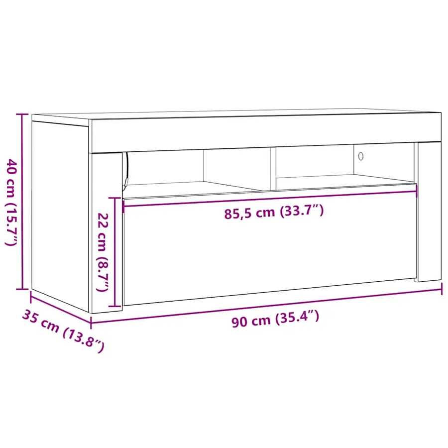 Meuble TV avec lumières LED blanc brillant 90x35x40 cm - 17