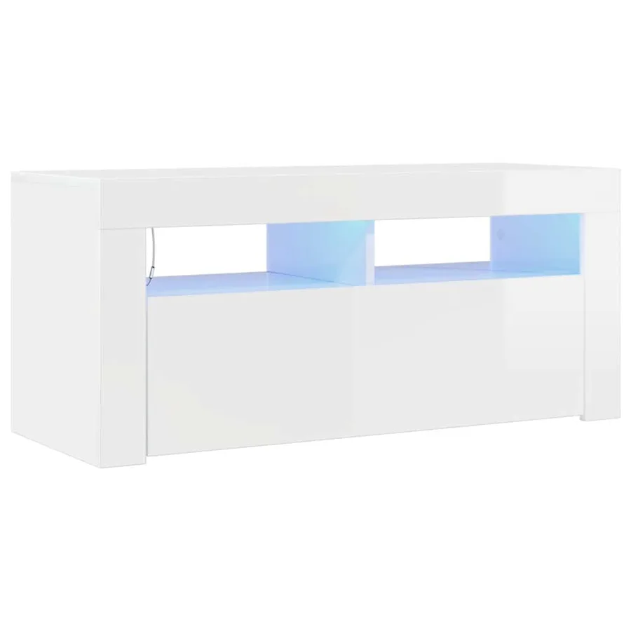 Meuble TV avec lumières LED blanc brillant 90x35x40 cm - 2
