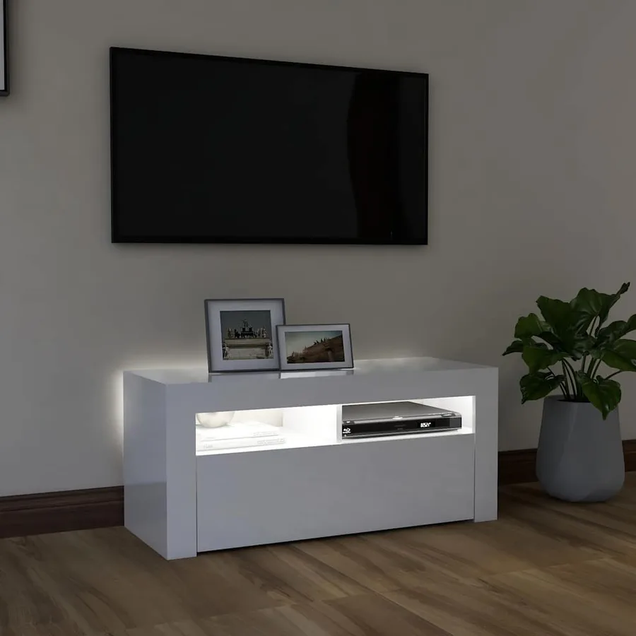 Meuble TV avec lumières LED blanc brillant 90x35x40 cm - 3
