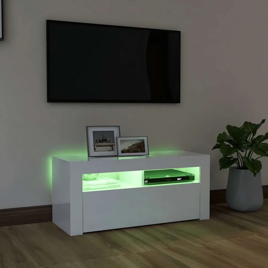 Meuble TV avec lumières LED blanc brillant 90x35x40 cm - 4