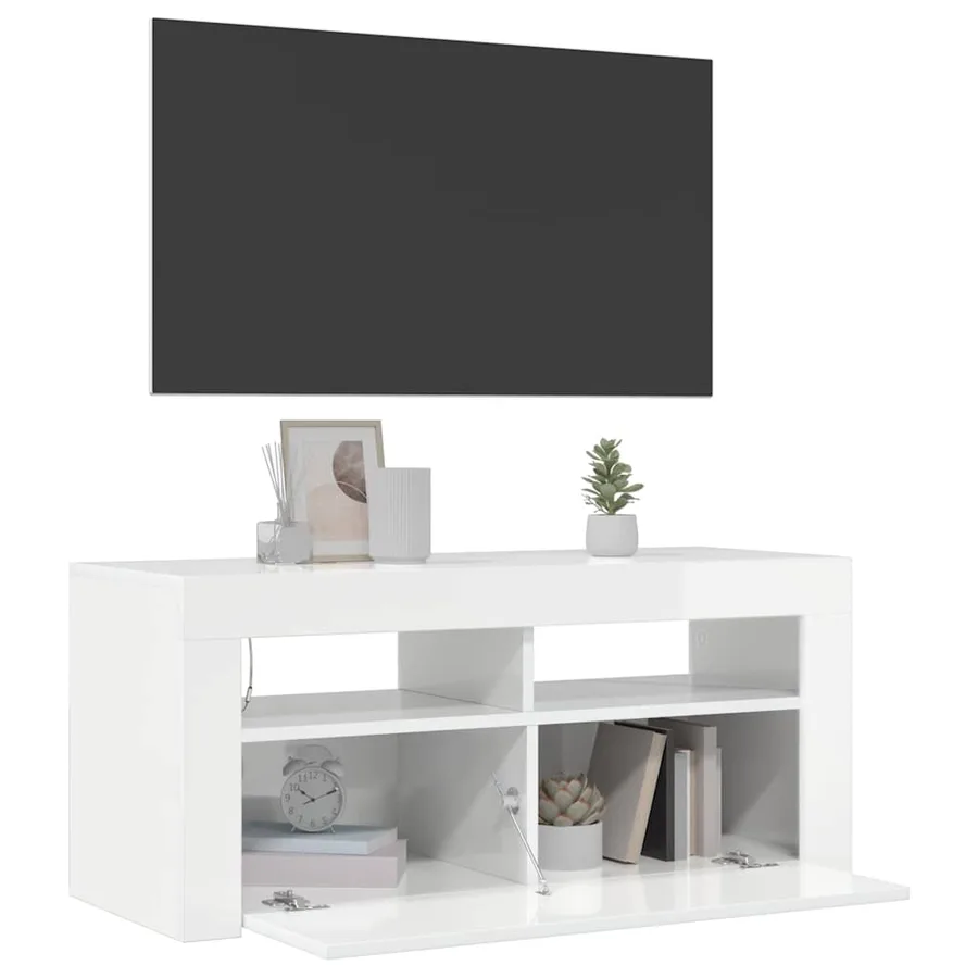 Meuble TV avec lumières LED blanc brillant 90x35x40 cm - 7