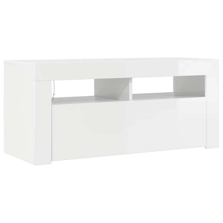 Meuble TV avec lumières LED blanc brillant 90x35x40 cm - 8