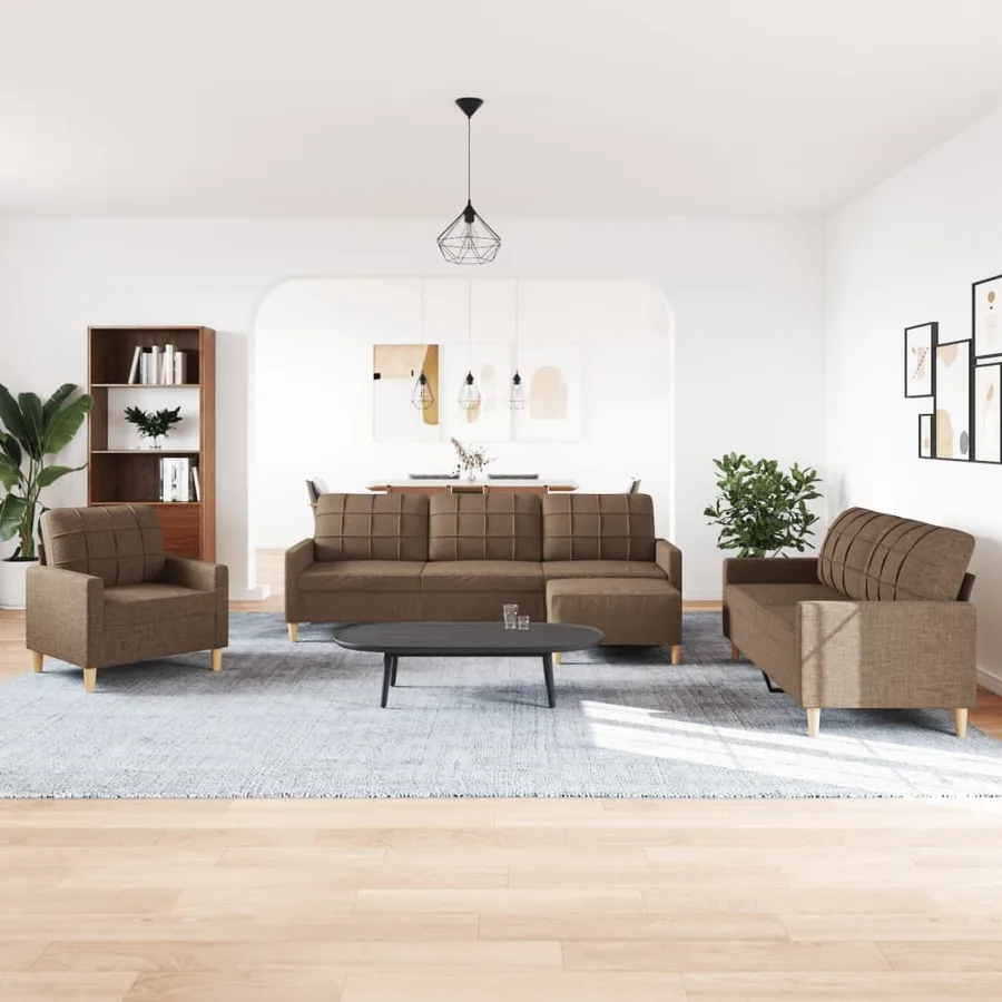 Ensemble de canapés 4 pcs avec repose-pied marron tissu - 3