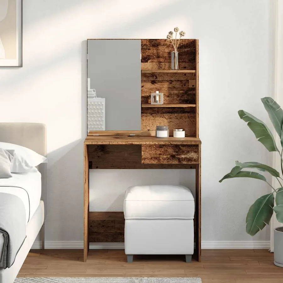 Coiffeuse avec miroir vieux bois 74,5x40x141 cm - 3