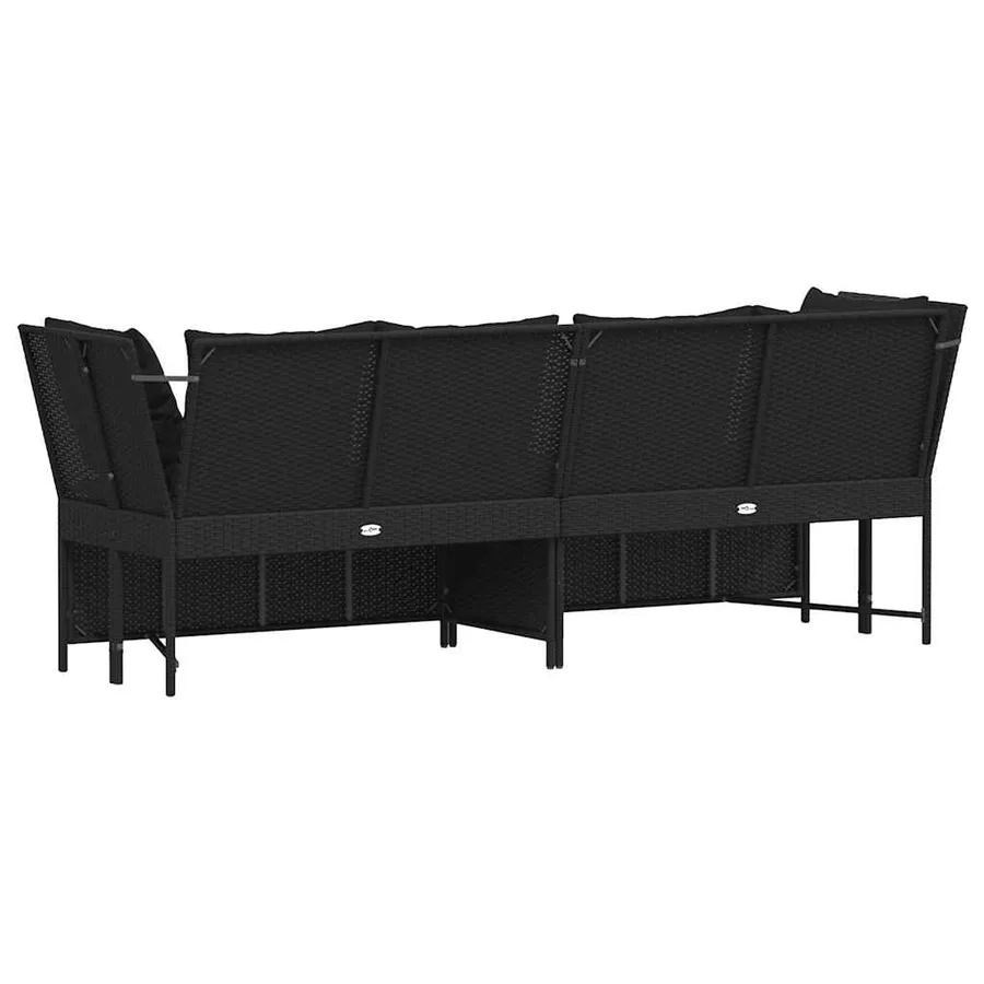 Canapé de jardin avec coussins Noir Résine tressée - 6