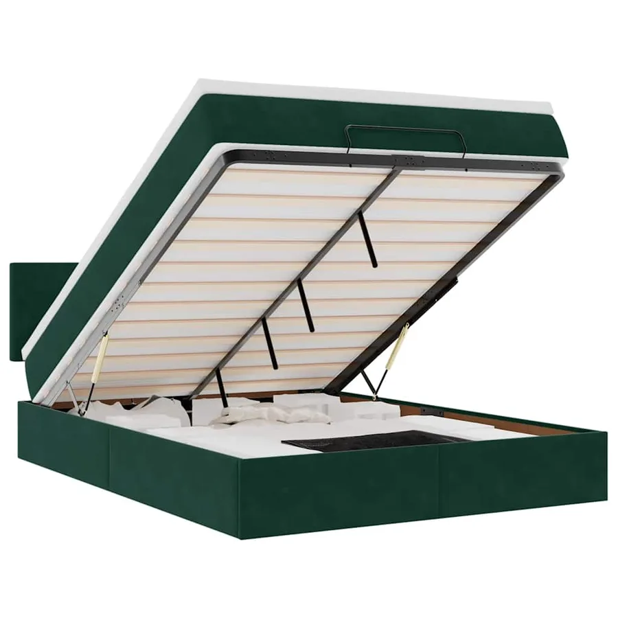 Cadre de lit ottoman avec matelas vert foncé 140x190 cm velours - 2