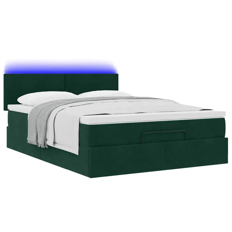 Cadre de lit ottoman avec matelas vert foncé 140x190 cm velours - 3