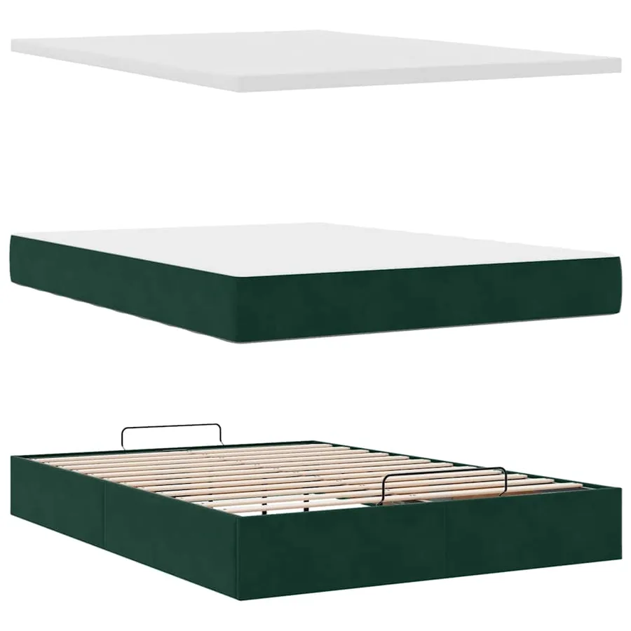 Cadre de lit ottoman avec matelas vert foncé 140x190 cm velours - 7