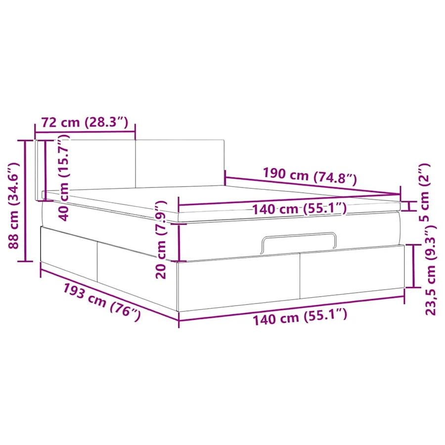 Cadre de lit ottoman avec matelas rose 140x190 cm velours - 16