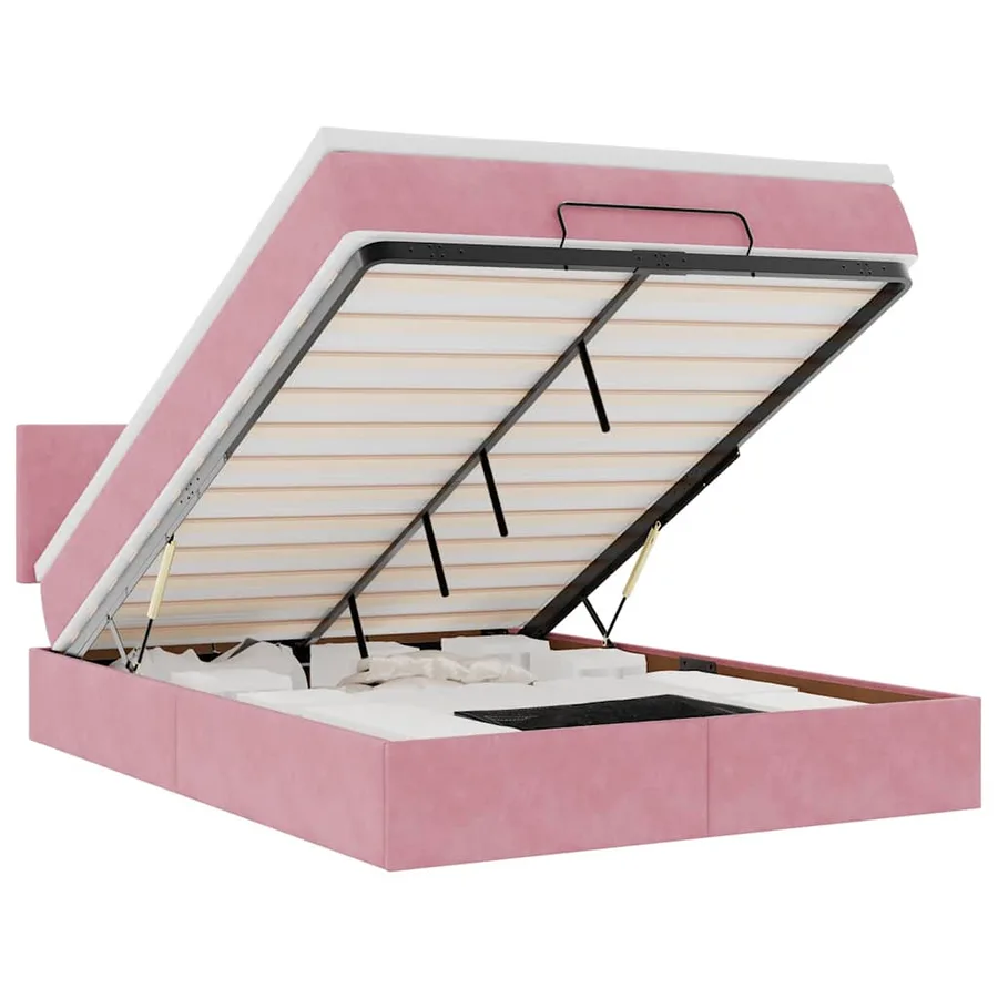 Cadre de lit ottoman avec matelas rose 140x190 cm velours - 2