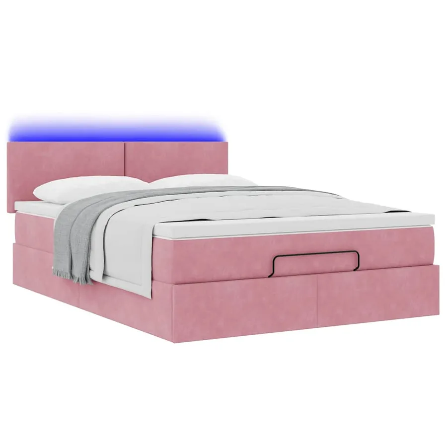Cadre de lit ottoman avec matelas rose 140x190 cm velours - 3