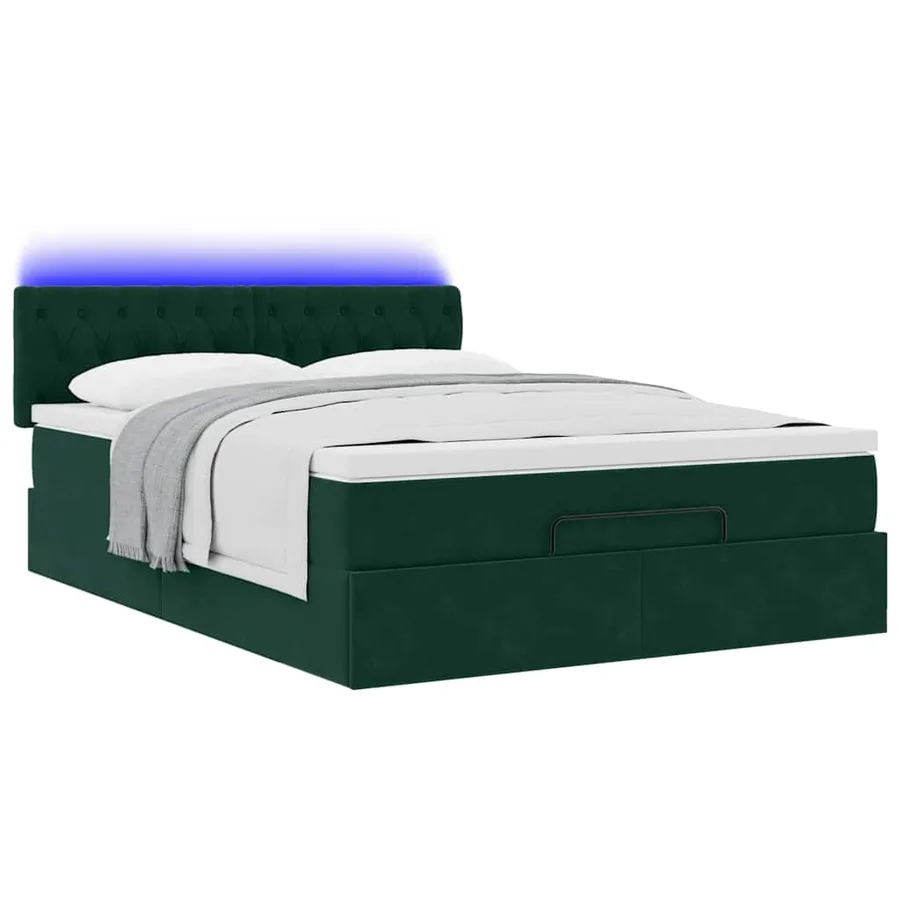 Cadre de lit ottoman avec matelas vert foncé 140x190 cm velours - 3