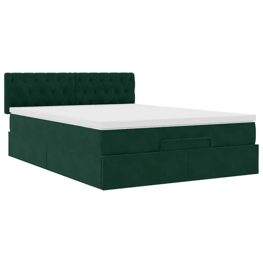 Cadre de lit ottoman avec matelas vert foncé 140x190 cm velours - 5