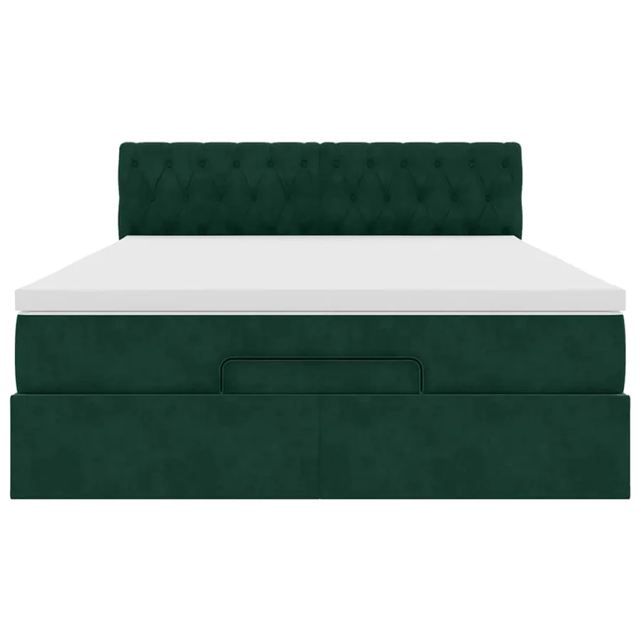 Cadre de lit ottoman avec matelas vert foncé 140x190 cm velours - 6