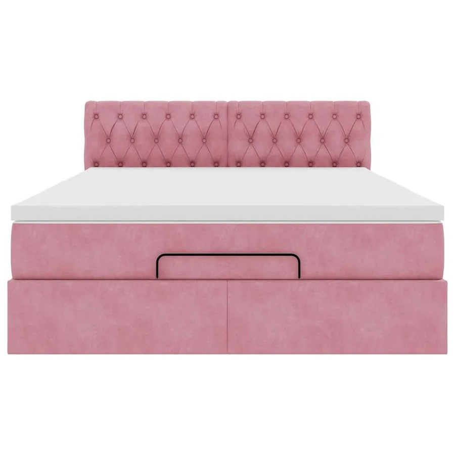 Cadre de lit ottoman avec matelas rose 140x190 cm velours - 7