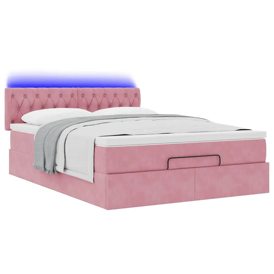 Cadre de lit ottoman avec matelas rose 140x190 cm velours - 3