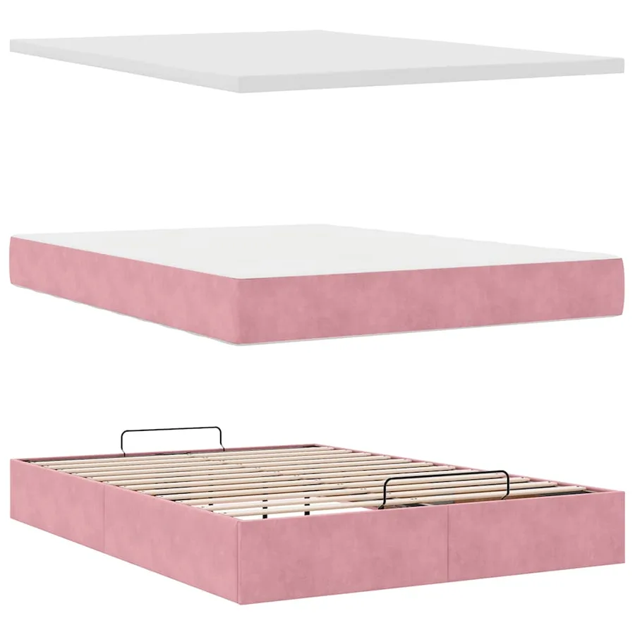 Cadre de lit ottoman avec matelas rose 140x190 cm velours - 7