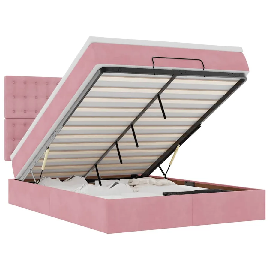 Cadre de lit ottoman avec matelas rose 140x190 cm velours - 2