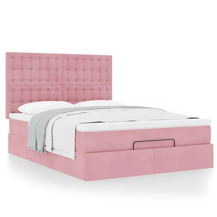 Cadre de lit ottoman avec matelas rose 140x190 cm velours - 4
