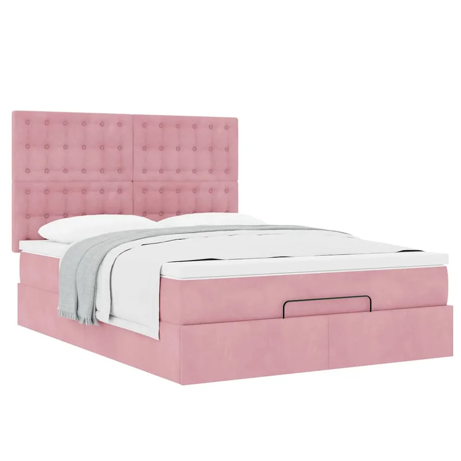 Cadre de lit ottoman avec matelas rose 140x190 cm velours - 5