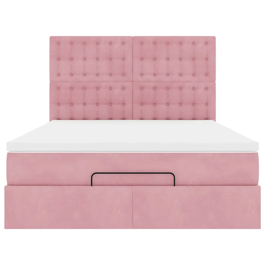Cadre de lit ottoman avec matelas rose 140x190 cm velours - 7