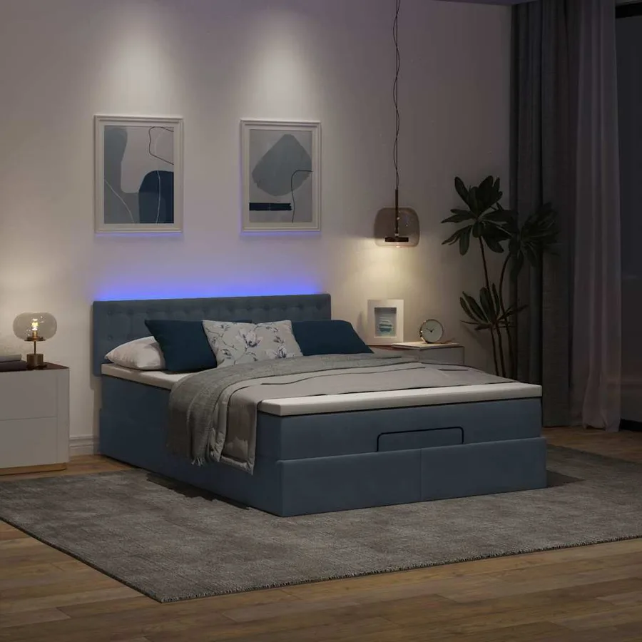 Cadre de lit ottoman avec matelas gris foncé 140x190 cm velours - 3
