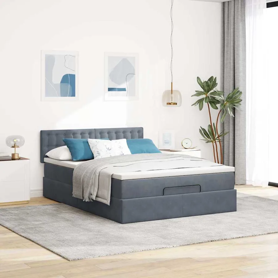 Cadre de lit ottoman avec matelas gris foncé 140x190 cm velours - 4