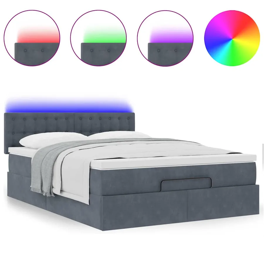 Cadre de lit ottoman avec matelas gris foncé 140x190 cm velours - 5