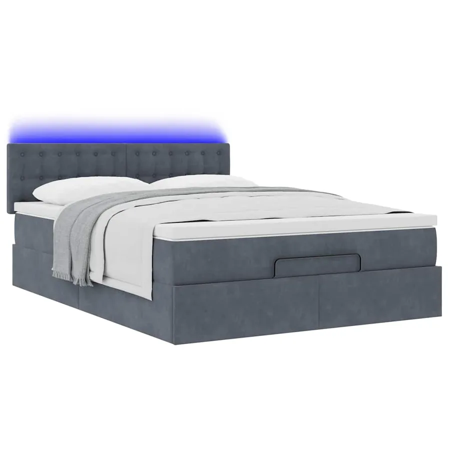 Cadre de lit ottoman avec matelas gris foncé 140x190 cm velours - 6