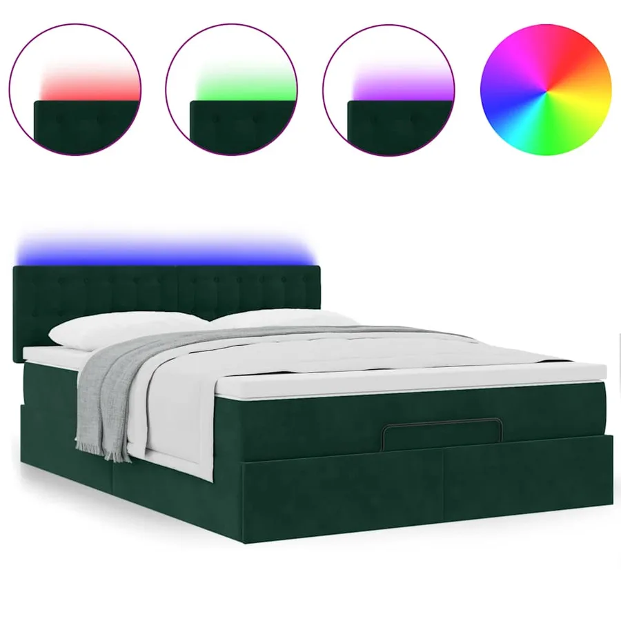 Cadre de lit ottoman avec matelas vert foncé 140x190 cm velours - 5