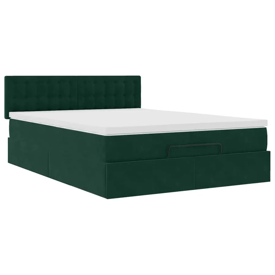 Cadre de lit ottoman avec matelas vert foncé 140x190 cm velours - 7